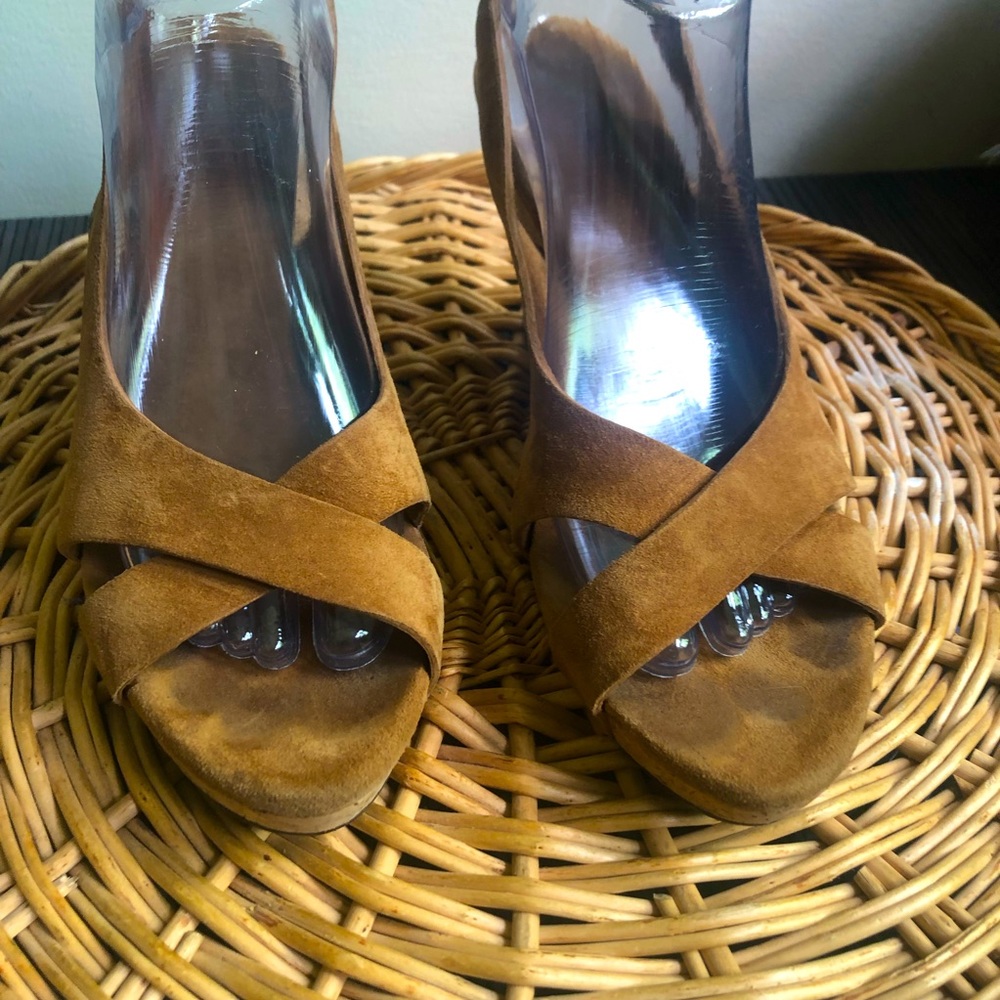 UGG Australia Suede Cork Wedge Heels Sandals - Picture 4 of 9